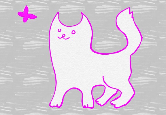 Schnelle digitale Zeichnung:
Weiße Katze und Schmetterling.