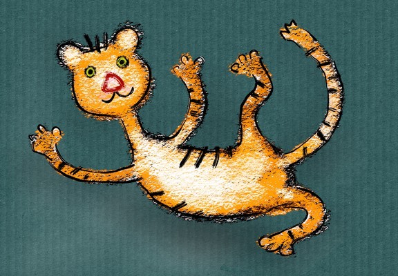 Schnelle digitale Zeichnung: Tiger, der sich räkelt.
